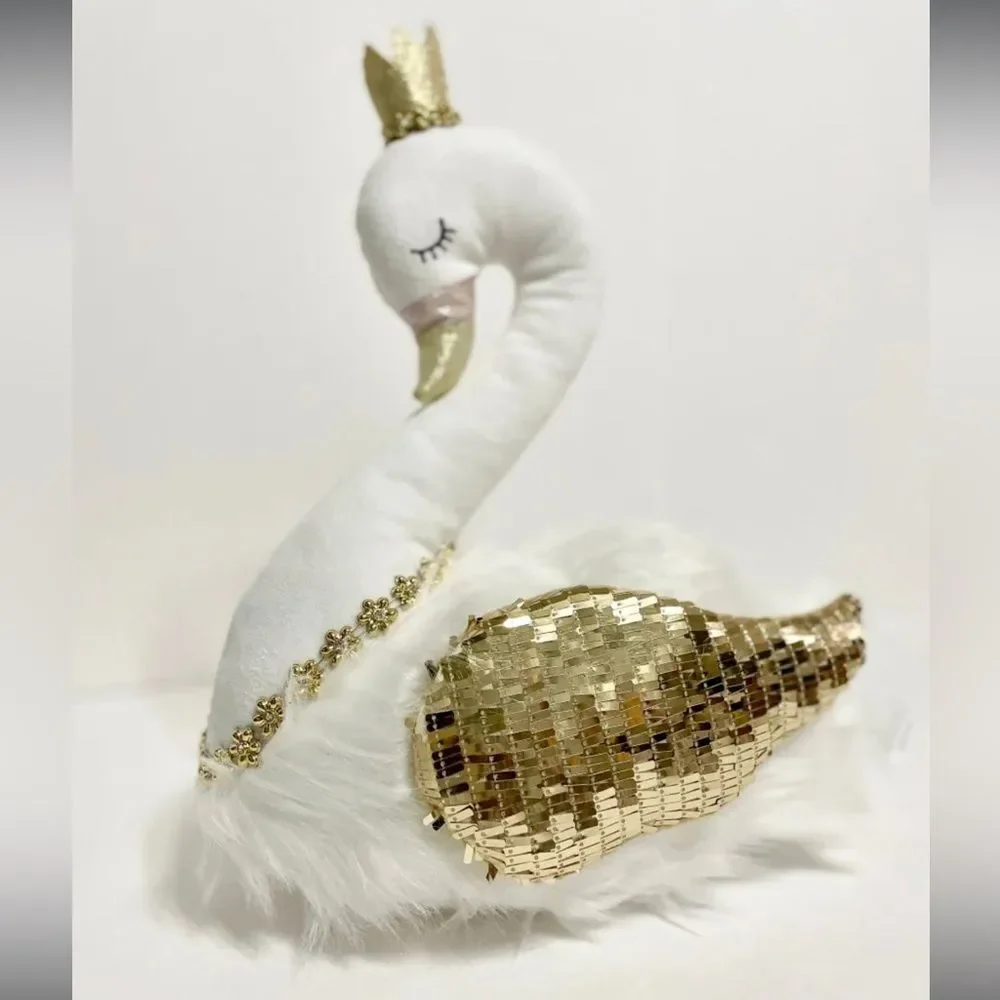 Viral Sugarplum Dreams White Elegant Furry Swan With Glitter Accent Wing Crown